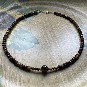 Crystal necklace tigers eye beaded necklace 18” handmade gemstone jewelry
